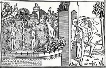 The Fall of Man, illustration from the Quentell Bible, published in 1478 (woodcut) | Obraz na stenu