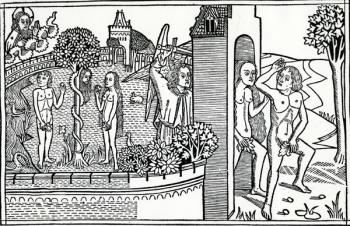 The Fall of Man, illustration from the Quentell Bible, published in 1478 (woodcut) | Obraz na stenu