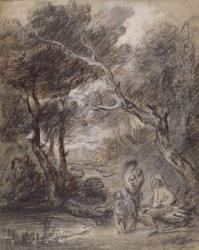 Wooded Landscape with Figures, c.1788 (chalk, wash and gouache on paper) | Obraz na stenu