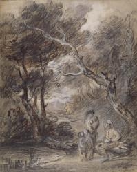 Wooded Landscape with Figures, c.1788 (chalk, wash and gouache on paper) | Obraz na stenu