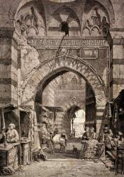 Entrance to the Khan el-Khalili souk in Cairo, in the 19th century, from 'El Mundo Ilustrado', published Barcelona, 1880 (litho) | Obraz na stenu