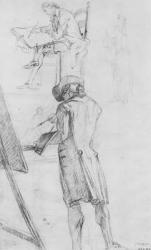 Artist at his Easel and the Artist Drawing (pencil on paper) (b/w photo) | Obraz na stenu