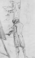 Artist at his Easel and the Artist Drawing (pencil on paper) (b/w photo) | Obraz na stenu