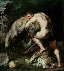 Hercules Fighting the Nemean Lion (oil on canvas) | Obraz na stenu