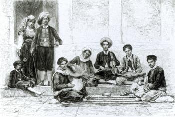 A Jewish Concert, Tlemcen (litho) (b/w photo) | Obraz na stenu