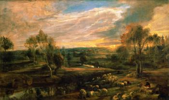 A Landscape with a Shepherd and his Flock, c.1638 (oil on oak) | Obraz na stenu