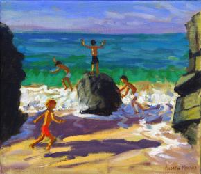 climbing rocks,Porthmeor beach,St Ives, 2013,(oil on canvas) | Obraz na stenu