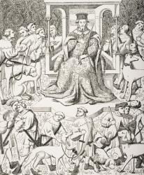 Gaston Phoebus (1331-91) Teaching the Art of Venery or Hunting, after a 15th century miniature of Phoebus and his Staff Hunting Wild Animals and Birds of Prey, from 'Le Moyen Age et La Renaissance' by Paul Lacroix (1806-84) published 1847 (litho) | Obraz na stenu
