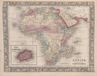 Map of Africa showing its most recent discoveries with the Island of St. Helena inset from Mitchell's new general atlas, 1863 (colour engraving) | Obraz na stenu