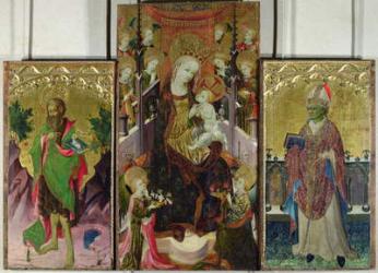 Madonna and Child Enthroned Surrounded by Angels with St. John the Baptist and St. Ambrose, 1400-30 (oil on panel) (see 95111 for detail) | Obraz na stenu