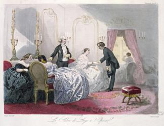 Le Salon de loge a l'Opera (sans doute salle Le Peletier), from 'Journal les Modes Parisiennes', printed in Paris (colour engraving) | Obraz na stenu