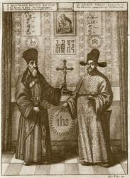 Matteo Ricci (1552-1610) and Paulus Li, from 'China Illustrated' by Athanasius Kircher (1601-80) 1667 (engraving) (b/w photo) | Obraz na stenu