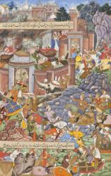 Flight of Sultan Bahadur During Humayun's 1535 Campaign in Gujarat, c.1590 (opaque watercolour, gold, and ink on paper) | Obraz na stenu
