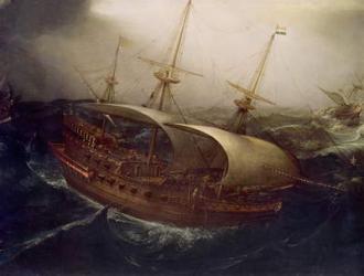 Dutch Battleship in a Storm (oil on canvas) (detail) | Obraz na stenu