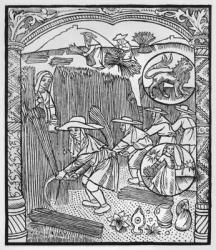 August, harvesting, Leo, illustration from the 'Almanach des Bergers', 1491 (xylograph) (b/w photo) | Obraz na stenu