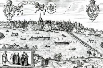 Map of Warsaw, from 'Civitates Orbis Terrarum' by Georg Braun (1541-1622) and Frans Hogenberg (1535-90) c.1572-1617 (engraving) | Obraz na stenu