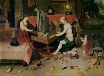 Allegory of Hearing, detail of an organist (oil on canvas) | Obraz na stenu