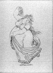 The Muse of Dance, Plate VI from a new edition considerably enlarged, of Lady Hamilton's 'Attitudes', attributed to James Gillray (1757-1815) published by Hannah Humphrey, 1807 (etching on blue paper) (see 136299) | Obraz na stenu