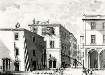 Building work, engraved by M. Schedl (engraving) (b/w photo) | Obraz na stenu