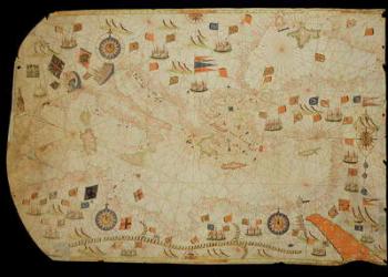 The entire Mediterranean Basin, from a nautical chart (ink on vellum) | Obraz na stenu