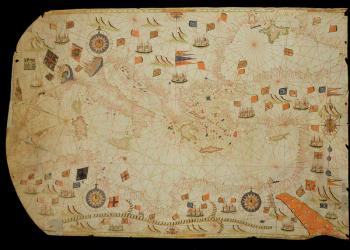 The entire Mediterranean Basin, from a nautical chart (ink on vellum) | Obraz na stenu