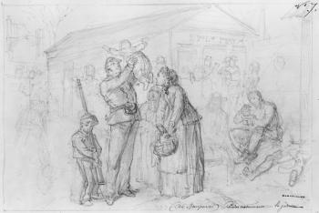 Album of the Siege of Paris, National Guards at the Ramparts during the day (pen & brown ink wash & pencil on paper) | Obraz na stenu