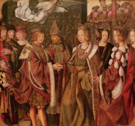 St. Ursula and Prince Etherius Making a Solemn Vow to each Other, panel from the St. Auta Altarpiece, c.1520 (oil on panel) (detail) | Obraz na stenu
