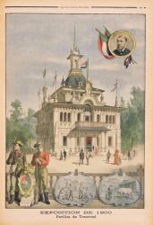 The Transvaal pavilion at the Universal Exhibition of 1900, Paris, illustration from 'Le Petit Journal', supplement illustre, 25th March 1900 (colour litho) | Obraz na stenu