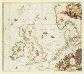 Map of the North Sea, c.1675 (hand coloured engraving) | Obraz na stenu