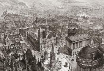 General view of Birmingham, West Midlands, England (engraving) | Obraz na stenu