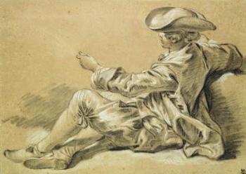 Small boy with a fishing rod, 1755 (black and white chalk with red chalk on light brown paper) | Obraz na stenu