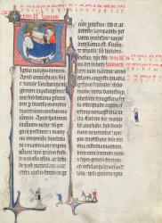 Ms.838 fol.55 Historiated initials 'U' and 'I' depicting the Nativity and the Infant Christ, from 'Obituaire de Notre Dame de Pres', after 1270 (vellum) (see also 155905) | Obraz na stenu