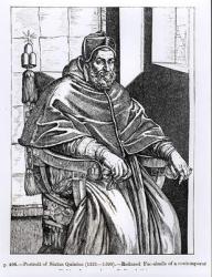 Portrait of Pope Sixtus V (1520-90) illustration from 'Science and Literature in the Middle Ages and the Renaissance', written and engraved by Paul Lacroix, 1878 (engraving) (b/w photo) | Obraz na stenu
