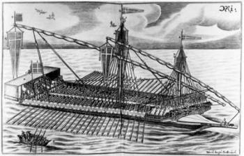 Warship, illustration from 'Architectura Martialis' by Joseph Furrtenbach, published 1629 (engraving) | Obraz na stenu