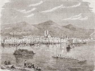 Montreal in the 1860s, engraved by Auguste Trichon (b.1814) (engraving) | Obraz na stenu