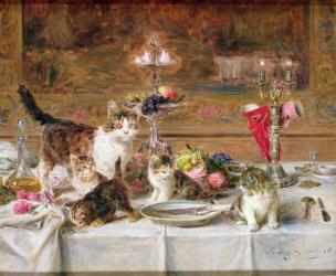 Kittens at a banquet, 19th century | Obraz na stenu