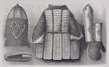 Indian panoply consisting of helmet, tunic, gauntlets and shoes from Bhuj, from 'The History of Mankind', Vol.III, by Prof. Friedrich Ratzel, 1898 (engraving) | Obraz na stenu