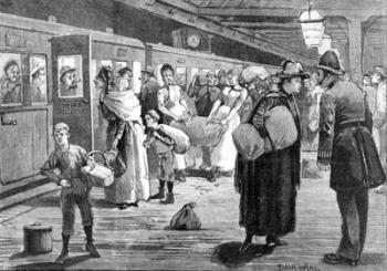 Hop-pickers starting from London Bridge railway station at midnight, 1891 (engraving) | Obraz na stenu