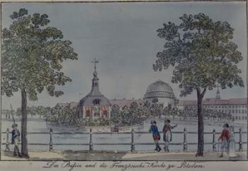 The Pool and French Church in Potsdam, c.1796 (pen & ink and w/c on paper) | Obraz na stenu