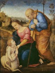 The Holy Family with a Lamb (oil on wood) | Obraz na stenu