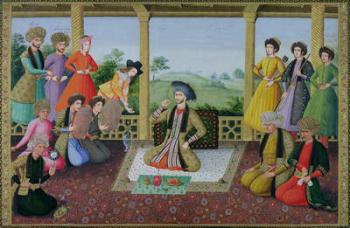 Ms E-14 f.98a Shah Suleyman II (1641-91) and his courtiers (gouache on paper) | Obraz na stenu
