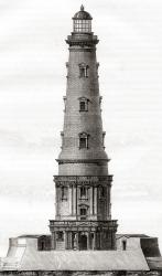 The 17th century Cordouan lighthouse, near the mouth of the Gironde estuary in France, seen here after its extension in the 18th century, from Les Merveilles de la Science, published c.1870 (engraving) | Obraz na stenu