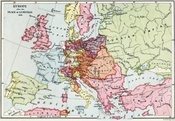 Map of Europe after the Peace of Luneville, 1801, from 'A Short History of the English People' by J. R. Green, published 1893 (colour litho) | Obraz na stenu