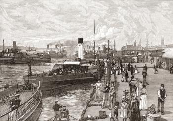 George's Landing Stage, Liverpool, Lancashire, England in the 19th century. From Cities of the World, published c.1893. | Obraz na stenu