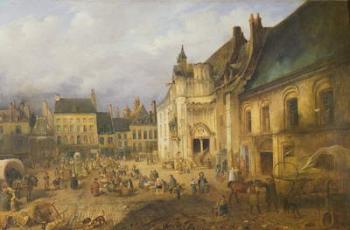 View of the Place de l'Hotel de Ville, Saint-Omer, 1832 (oil on canvas) | Obraz na stenu