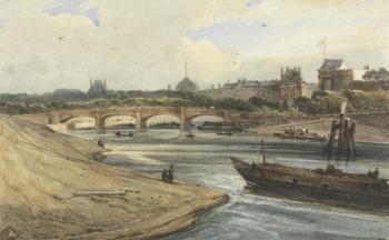 Pont de la Concorde and the Palais des Tuileries from the Cours la Reine, 1823 (w/c over pencil and bodycolour on paper) | Obraz na stenu