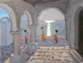 Children Skipping, Greek Islands, 2008 (oil on canvas) | Obraz na stenu