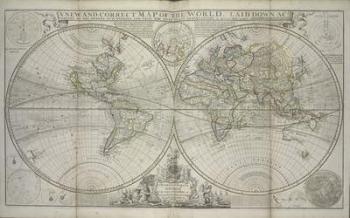 A new and correct map of the world laid down according to the newest discoveries and from the most exact observations, 1736 (hand coloured print) | Obraz na stenu