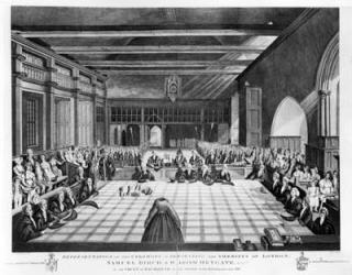 Representation of the Ceremony of Presenting the Sheriffs of London, Samuel Birch and William Heygate Esqs. in the Court of the Exchequer on the morrow after Michaelmas day 1811, print made by James Stow, 1813 (engraving) | Obraz na stenu