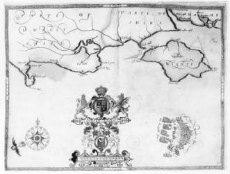 Map No.7 showing the route of the Armada fleet, engraved by Augustine Ryther, 1588 (engraving) (b/w photo) | Obraz na stenu
